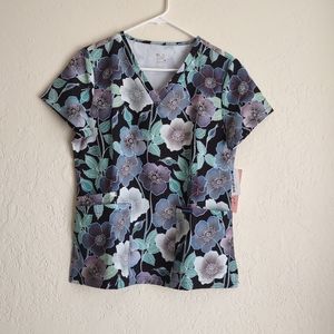 Flowers Print Scrub Top